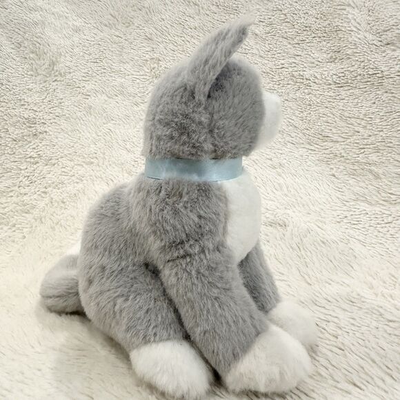 Douglas Cuddle Toys Mini Gray Cat Kitten Plush 6” Stuffed Animal Blue Ribbon - Picture 2 of 6